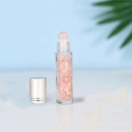 Natural Rose Quartz Roller Ball Bottles BOTT-PW0011-70A-03-1