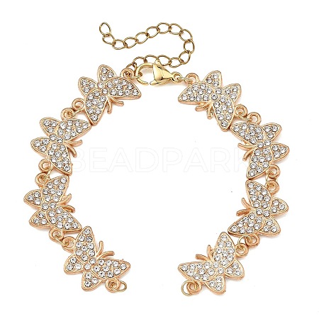 Alloy Crystal Rhinestone Butterfly Link Chain Bracelet Making AJEW-JB01647-1