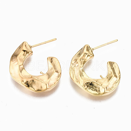 Hammered Brass Stud Earring Findings KK-S356-132G-NF-1