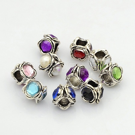 Flower Antique Silver Tone Alloy European Beads PALLOY-N0093-02-1