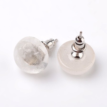 Half Round Dome Natural Crystal Stud Earrings EJEW-L171-02-1