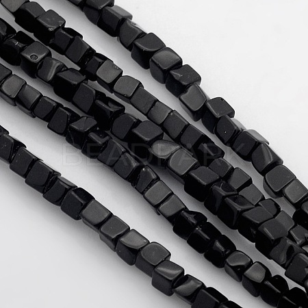 Cube Natural Black Stone Beads Strands G-P057-01-1