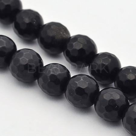 Faceted Round Natural Black Stone Beads Strands G-E302-066-8mm-1