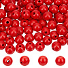Spray Painted Round Natural Schima Wood Beads WOOD-PA0001-81B-01-1