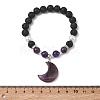 Natural Amethyst & Lava Rock & Shell Pearl Charm Bracelets BJEW-JB13705-02-4