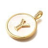 Rack Plating Brass Micro Pave Clear Cubic Zirconia Pendants with Shell KK-M309-42G-Y-3