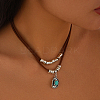 1 Set Alloy Pave Synthetic Turquoise Pendant Double Layer Cord Necklaces NJEW-CL0001-09A-6