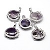 Flat Round with Dragon Platinum Plated Brass Natural & Synthetic Mixed Stone Pendants G-F228-24-RS-2