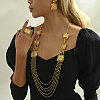 Bohemian Iron Hollow Square Multi-layer Necklaces & Stud Earrings & Cuff Rings Set for Women WD7231-5