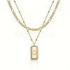Brass Micro Pave Clear Cubic Zirconia Rectangle with Initial Pendant Double Layer Necklaces for Women FS-WG478B5-17-1