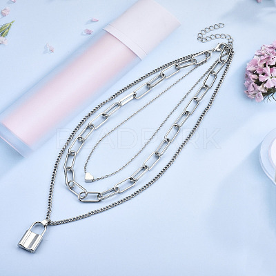 Zinc Alloy 3 Layered Necklaces NJEW-N047-004-RS-1
