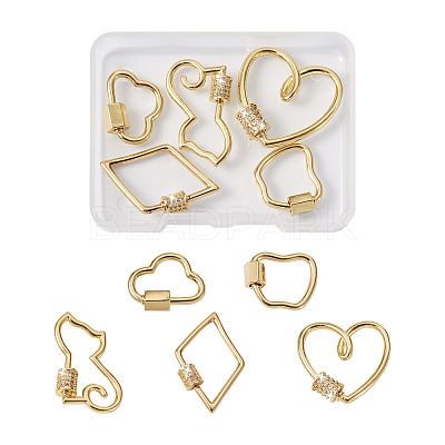 5Pcs 5 Styles Brass Screw Carabiner Lock Charms KK-FW0001-12-1
