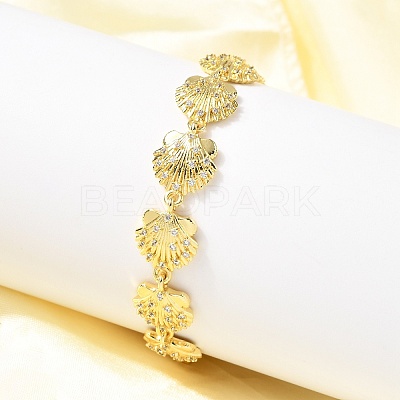 Summer Beach Brass Micro Pave Clear Cubic Zirconia Shell Shape Link Chain Bracelets LS-BJEW-C118-02B-G-1