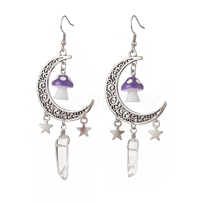 Alloy Moon with Star Chandelier Earrings EJEW-JE05224-1