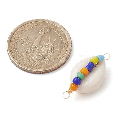 Natural Shell Copper Wire Wrapped Connector Charms PALLOY-JF02430-1
