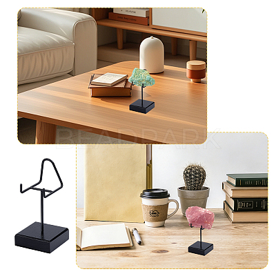 Iron & Wood Mineral Display Holder with Square Acrylic Bases ODIS-WH0099-215-1