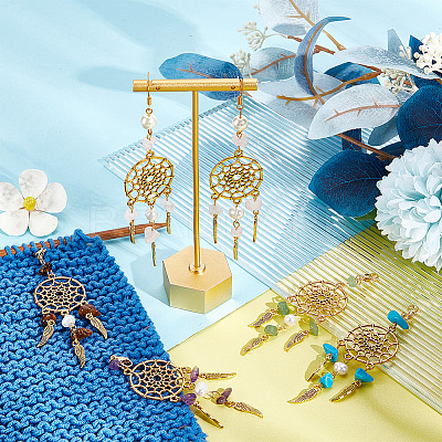 10Pcs Woven Net/Web with Feather Pendant Decorations HJEW-NB0001-73-1
