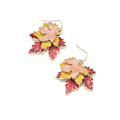 Alloy Enamel Maple Leaf Dangle Earrings for Women WG7F916-01-1