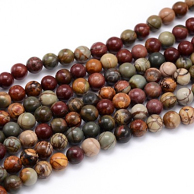 Natural Polychrome Jasper/Picasso Stone/Picasso Jasper Round Bead Strands G-J303-16-6mm-1