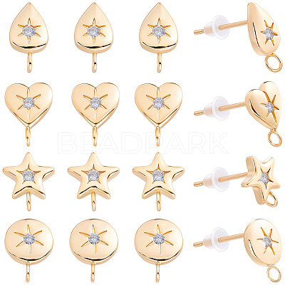 16Pcs Brass Micro Pave Clear Cubic Zirconia Stud Earring Findings MAK-BBC0001-19B-1