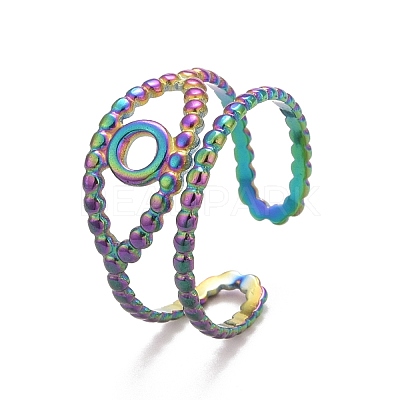 Rainbow Color Ion Plating(IP) 304 Stainless Steel Evil Eye Open Cuff Ring for Women RJEW-A005-29MC-1