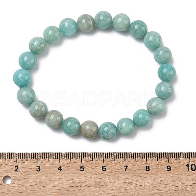 Natural Amazonite Round Beads Stretch Bracelets for Women BJEW-Z158-03I-03-1