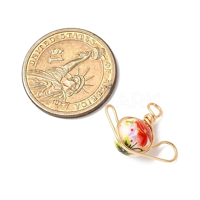 Handmade Flower Printed Porcelain Ceramic Pendants PALLOY-JF04480-1