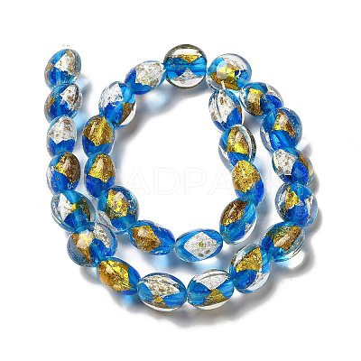 Handmade Gold Foil and Silver Foil Lampwork Flat Round Beads FOIL-C001-02F-1