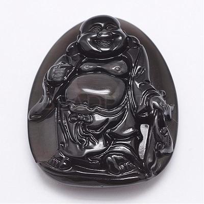 Natural Ice Rainbow Obsidian Carven Pendants G-A169-025-1