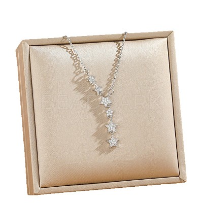 Brass Micro Pave Clear Cubic Zirconia Star Pendant 304 Stainless Steel Cable Chain Necklaces for Women WGC0A86-02-1