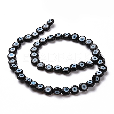 Handmade Evil Eye Lampwork Flat Round Bead Strands LAMP-L058-8mm-20-1