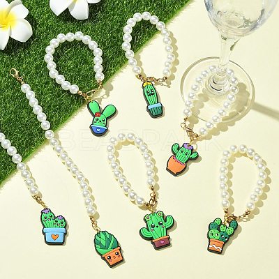 7Pcs 7 Styles Cactus PVC Plastic Cup Charms HJEW-CJ0001-19-1