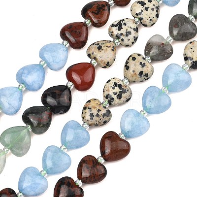 Gradient Color Natural African Bloodstone & Dalmatian Jasper & Mahogany Obsidian & Dyed White Jade & Fluorite Beads Strands G-B185-A12-1