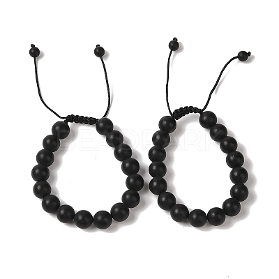 10mm Round Natural Black Onyx(Dyed & Heated) Braided Bead Bracelets BJEW-C067-01C-29-1