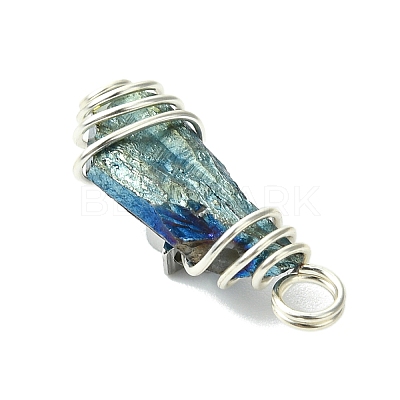 2Pcs Electroplated Natural Quartz Crystal Dyed Copper Wire Wrapped Pendants PALLOY-JF03169-02-1