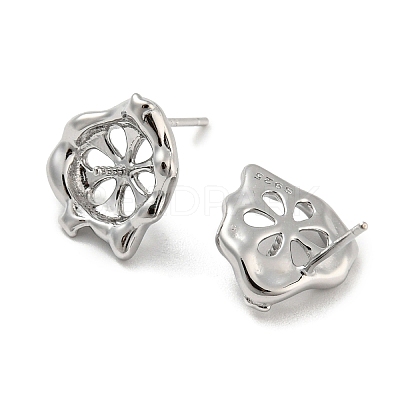 Rhodium Plated Flower 925 Sterling Silver Stud Earring Findings STER-Q192-17P-1