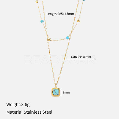 304 Stainless Steel with Synthetic Turquoise Double Layer Necklaces FS-WG7985A-16-1