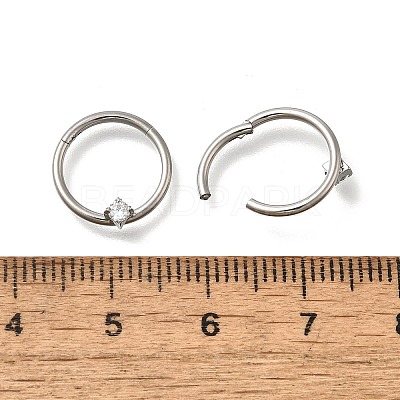 304 Stainless Steel Clear Cubic Zirconia Rhombus Hoop Nose Rings AJEW-D306-12P-1