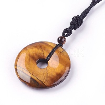 Adjustable Natural Tiger Eye Pendant Necklaces NJEW-A125-C09-1