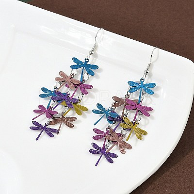430 Stainless Steel Dragonfly Dangle Earrings EJEW-A137-04P-01-1