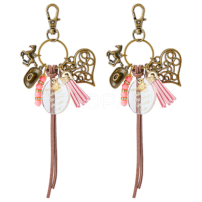 2Pcs Horse Theme Alloy & Glass & Acrylic Pendant Decorations HJEW-FH00082-1