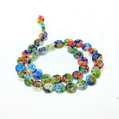 Millefiori Glass Flat Round Bead Strands LK-P008-06-1
