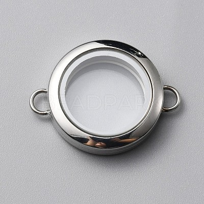 Flat Round 304 Stainless Steel Floating Lockets Connector Charms FIND-WH0032-57P-02-1