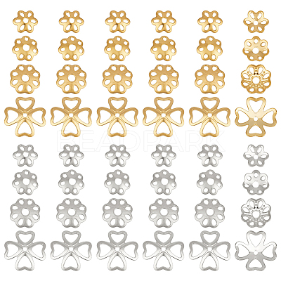 48Pcs 8 Styles 925 Sterling Silver Bead Caps STER-PH0004-60-1