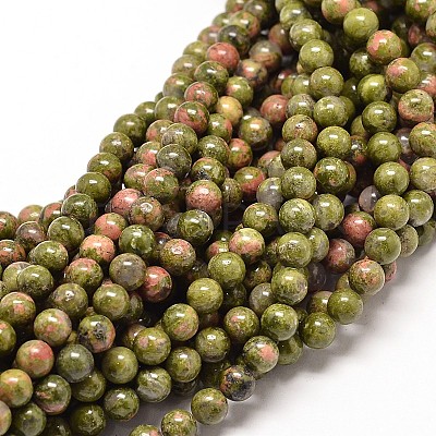 Natural Unakite Round Bead Strands G-P072-30-4mm-1