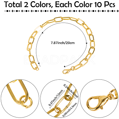 20Pcs 2 Colors Iron Cable Chain Bracelets for Women Men BJEW-SC0001-41-1
