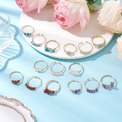 3Pcs Natural Mixed Stone Bead Finger Ring RJEW-JR00855-1