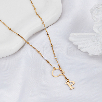 1Pc Letter & Heart Stainless Steel Lariat Necklaces for Women NJEW-LP0002-87G-P-1