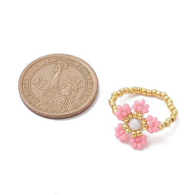 Round Seed Beads with Gemstone Beads Rings RJEW-MZ00015-02-1