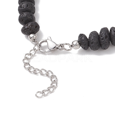 Synthetic Turquoise Cross & Natural Lava Rock Nuggets Beaded Bracelets BJEW-JB12194-1